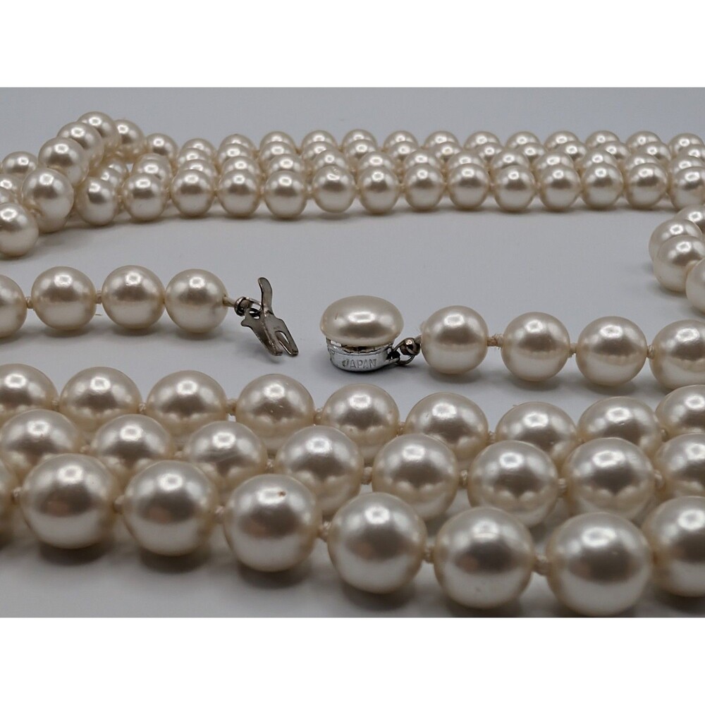 Vtg 1960s Opera Length 90" Japan Endless Glass Faux Pearls Hand Knotted Necklace - Picture 5 of 10
